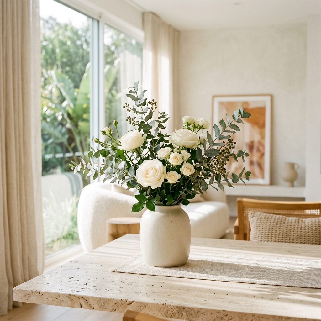 The Champagne Meadow - Peach and white roses